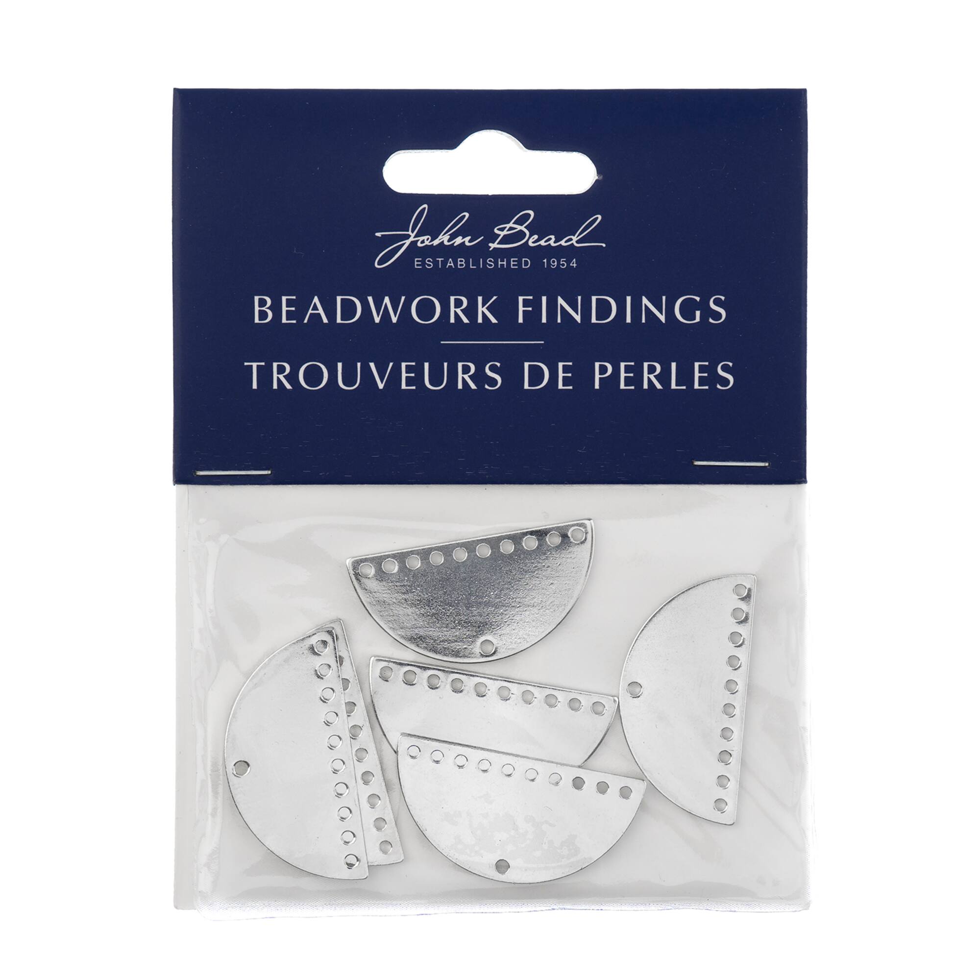John Bead Silver Half Moon Semicircle with 11 Holes Pendants, 6ct.